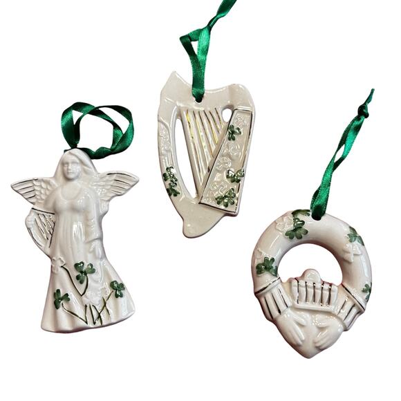 Watervale Porcelain Christmas ornaments (3) green shamrocks designed in Ireland - Picture 1 of 6
